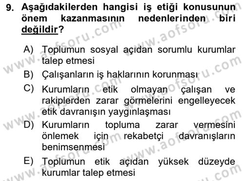 Kurumsal Sosyal Sorumluluk Dersi 2025 - 2026 Yılı (Vize) Ara Sınav Soruları 9. Soru