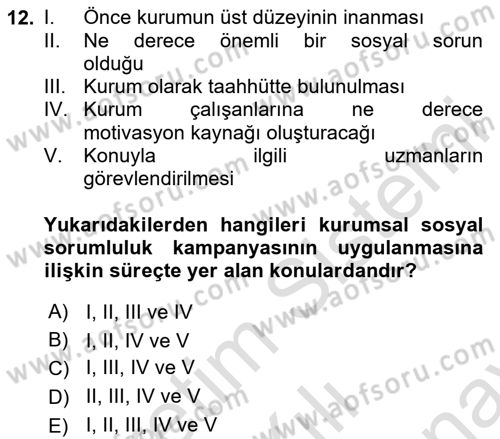 Kurumsal Sosyal Sorumluluk Dersi 2025 - 2026 Yılı (Final) Dönem Sonu Sınav Soruları 12. Soru