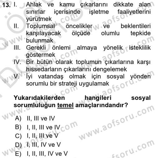 Kurumsal Sosyal Sorumluluk Dersi 2025 - 2026 Yılı (Final) Dönem Sonu Sınav Soruları 13. Soru