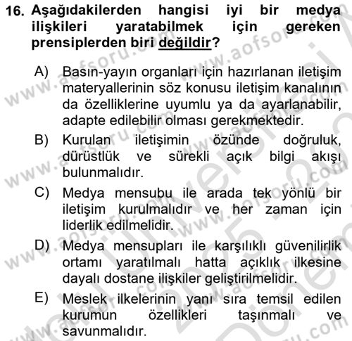 Kurumsal Sosyal Sorumluluk Dersi 2025 - 2026 Yılı (Final) Dönem Sonu Sınav Soruları 16. Soru