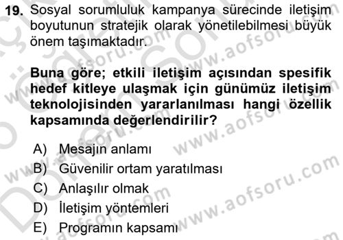 Kurumsal Sosyal Sorumluluk Dersi 2025 - 2026 Yılı (Final) Dönem Sonu Sınav Soruları 19. Soru