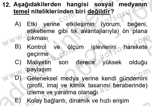Halkla İlişkilerde Güncel Kavramlar 1 Dersi Ara Sınavı Deneme Sınav Soruları 12. Soru