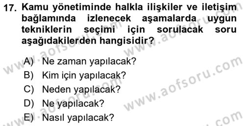 Halkla İlişkilerde Güncel Kavramlar 1 Dersi 2021 - 2022 Yılı (Vize) Ara Sınav Soruları 17. Soru