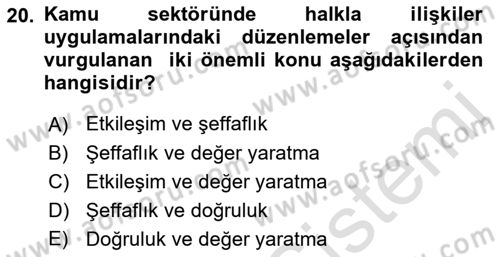 Halkla İlişkilerde Güncel Kavramlar 1 Dersi 2021 - 2022 Yılı (Vize) Ara Sınav Soruları 20. Soru
