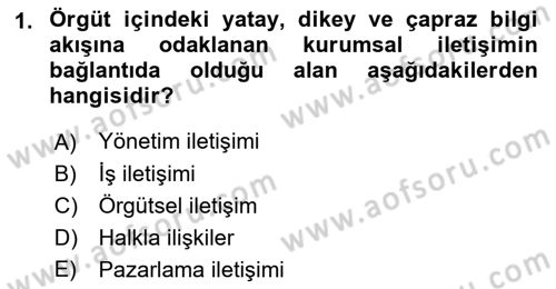 Halkla İlişkilerde Güncel Kavramlar 1 Dersi 2021 - 2022 Yılı (Final) Dönem Sonu Sınav Soruları 1. Soru