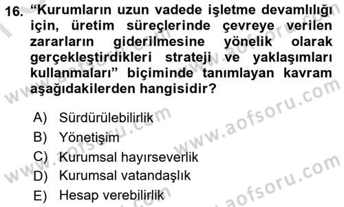 Halkla İlişkilerde Güncel Kavramlar 1 Dersi 2021 - 2022 Yılı (Final) Dönem Sonu Sınav Soruları 16. Soru