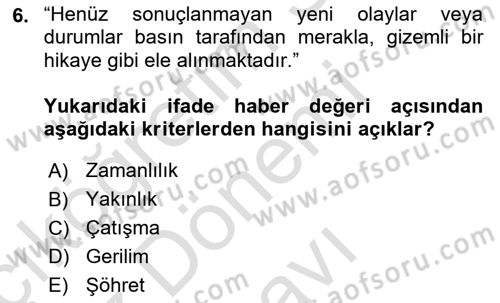 Halkla İlişkilerde Güncel Kavramlar 1 Dersi 2021 - 2022 Yılı (Final) Dönem Sonu Sınav Soruları 6. Soru