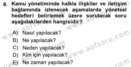 Halkla İlişkilerde Güncel Kavramlar 1 Dersi 2021 - 2022 Yılı (Final) Dönem Sonu Sınav Soruları 8. Soru