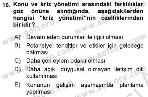 Halkla İlişkilerde Güncel Kavramlar 1 Dersi 2021 - 2022 Yılı Yaz Okulu Sınav Soruları 10. Soru