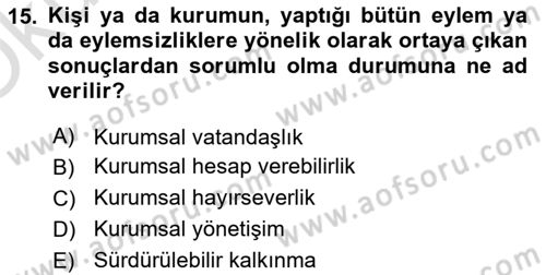 Halkla İlişkilerde Güncel Kavramlar 1 Dersi 2021 - 2022 Yılı Yaz Okulu Sınav Soruları 15. Soru