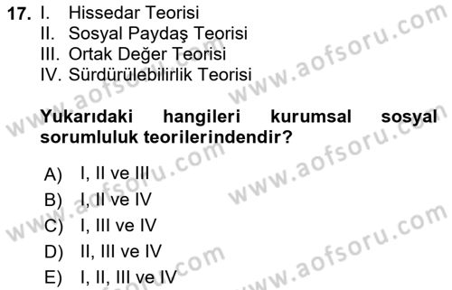 Halkla İlişkilerde Güncel Kavramlar 1 Dersi 2021 - 2022 Yılı Yaz Okulu Sınav Soruları 17. Soru