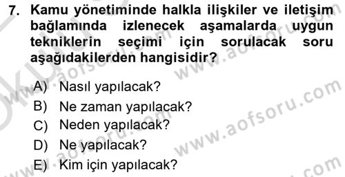 Halkla İlişkilerde Güncel Kavramlar 1 Dersi 2021 - 2022 Yılı Yaz Okulu Sınav Soruları 7. Soru