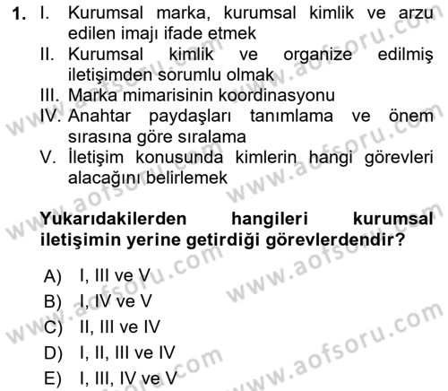 Halkla İlişkilerde Güncel Kavramlar 1 Dersi Ara Sınavı Deneme Sınav Soruları 1. Soru