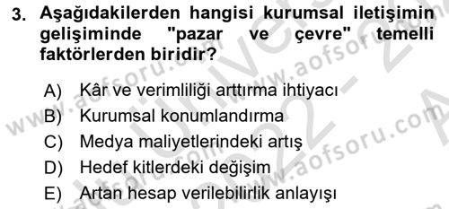 Halkla İlişkilerde Güncel Kavramlar 1 Dersi Ara Sınavı Deneme Sınav Soruları 3. Soru