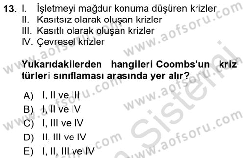 Halkla İlişkilerde Güncel Kavramlar 1 Dersi 2022 - 2023 Yılı (Final) Dönem Sonu Sınav Soruları 13. Soru