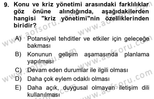 Halkla İlişkilerde Güncel Kavramlar 1 Dersi 2022 - 2023 Yılı (Final) Dönem Sonu Sınav Soruları 9. Soru