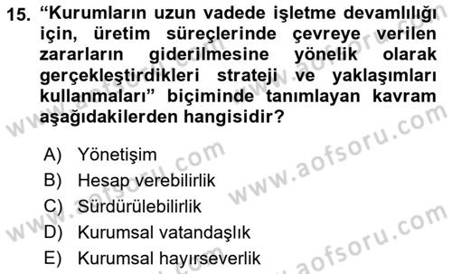 Halkla İlişkilerde Güncel Kavramlar 1 Dersi 2022 - 2023 Yılı Yaz Okulu Sınav Soruları 15. Soru