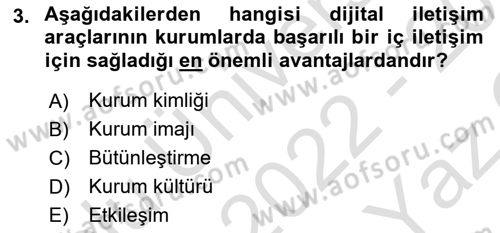 Halkla İlişkilerde Güncel Kavramlar 1 Dersi 2022 - 2023 Yılı Yaz Okulu Sınav Soruları 3. Soru