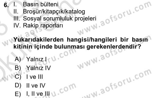 Halkla İlişkilerde Güncel Kavramlar 1 Dersi 2022 - 2023 Yılı Yaz Okulu Sınav Soruları 6. Soru