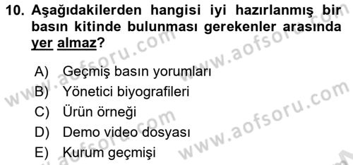 Halkla İlişkilerde Güncel Kavramlar 1 Dersi Ara Sınavı Deneme Sınav Soruları 10. Soru