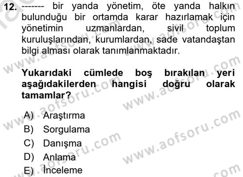 Halkla İlişkilerde Güncel Kavramlar 1 Dersi 2023 - 2024 Yılı (Vize) Ara Sınav Soruları 12. Soru