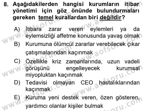 Halkla İlişkilerde Güncel Kavramlar 1 Dersi 2023 - 2024 Yılı (Final) Dönem Sonu Sınav Soruları 8. Soru