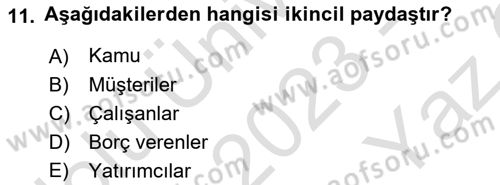 Halkla İlişkilerde Güncel Kavramlar 1 Dersi 2023 - 2024 Yılı Yaz Okulu Sınav Soruları 11. Soru