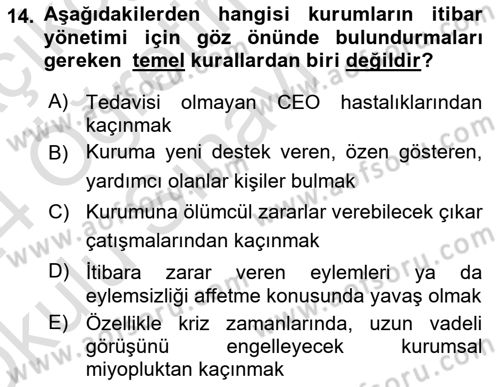 Halkla İlişkilerde Güncel Kavramlar 1 Dersi 2023 - 2024 Yılı Yaz Okulu Sınav Soruları 14. Soru