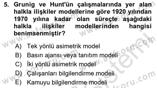 Halkla İlişkilerde Güncel Kavramlar 1 Dersi 2023 - 2024 Yılı Yaz Okulu Sınav Soruları 5. Soru