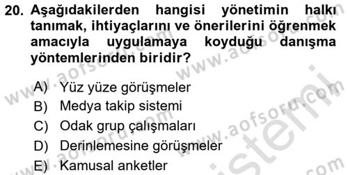 Halkla İlişkilerde Güncel Kavramlar 1 Dersi Ara Sınavı Deneme Sınav Soruları 20. Soru