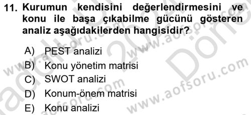 Halkla İlişkilerde Güncel Kavramlar 1 Dersi 2024 - 2025 Yılı (Final) Dönem Sonu Sınav Soruları 11. Soru