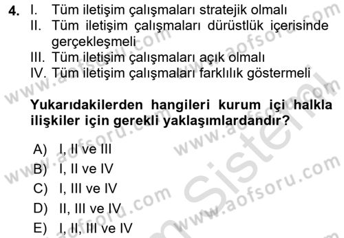 Halkla İlişkilerde Güncel Kavramlar 1 Dersi 2024 - 2025 Yılı (Final) Dönem Sonu Sınav Soruları 4. Soru