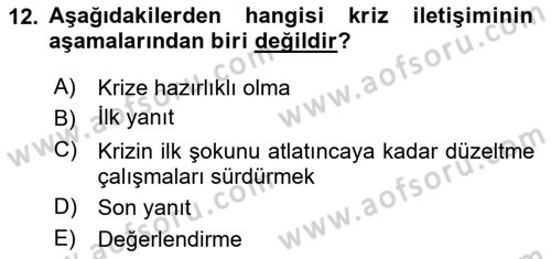 Halkla İlişkilerde Güncel Kavramlar 1 Dersi 2024 - 2025 Yılı Yaz Okulu Sınav Soruları 12. Soru