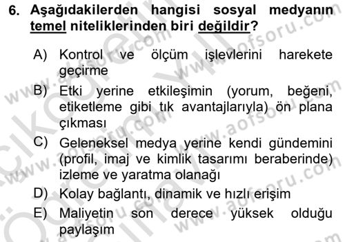 Halkla İlişkilerde Güncel Kavramlar 1 Dersi 2024 - 2025 Yılı Yaz Okulu Sınav Soruları 6. Soru