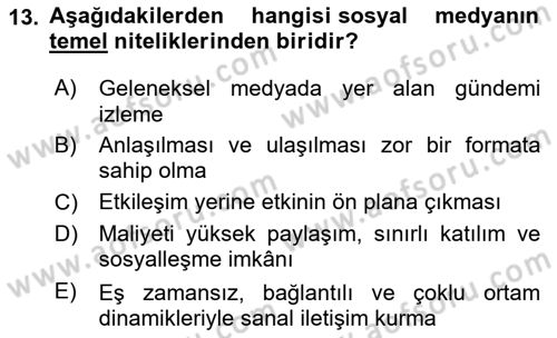 Halkla İlişkilerde Güncel Kavramlar 1 Dersi 2025 - 2026 Yılı (Vize) Ara Sınav Soruları 13. Soru
