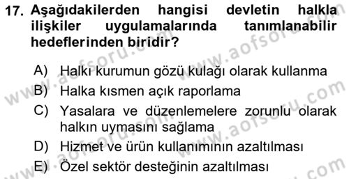 Halkla İlişkilerde Güncel Kavramlar 1 Dersi 2025 - 2026 Yılı (Vize) Ara Sınav Soruları 17. Soru