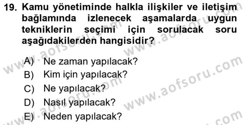Halkla İlişkilerde Güncel Kavramlar 1 Dersi 2025 - 2026 Yılı (Vize) Ara Sınav Soruları 19. Soru