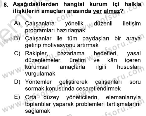 Halkla İlişkilerde Güncel Kavramlar 1 Dersi 2025 - 2026 Yılı (Vize) Ara Sınav Soruları 8. Soru