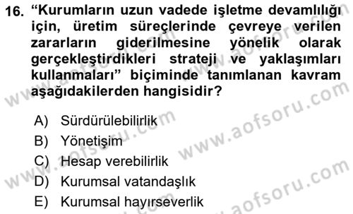 Halkla İlişkilerde Güncel Kavramlar 1 Dersi 2025 - 2026 Yılı (Final) Dönem Sonu Sınav Soruları 16. Soru