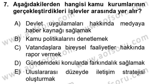 Halkla İlişkilerde Güncel Kavramlar 1 Dersi 2025 - 2026 Yılı (Final) Dönem Sonu Sınav Soruları 7. Soru
