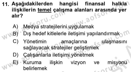 Halkla İlişkilerde Güncel Kavramlar 2 Dersi 2021 - 2022 Yılı (Final) Dönem Sonu Sınav Soruları 11. Soru