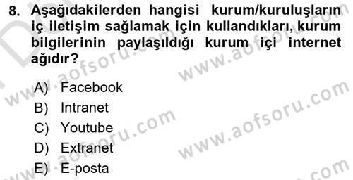 Halkla İlişkilerde Güncel Kavramlar 2 Dersi 2021 - 2022 Yılı (Final) Dönem Sonu Sınav Soruları 8. Soru