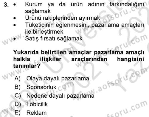 Halkla İlişkilerde Güncel Kavramlar 2 Dersi 2021 - 2022 Yılı Yaz Okulu Sınav Soruları 3. Soru