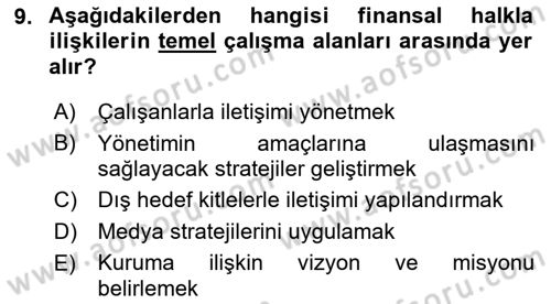 Halkla İlişkilerde Güncel Kavramlar 2 Dersi 2021 - 2022 Yılı Yaz Okulu Sınav Soruları 9. Soru