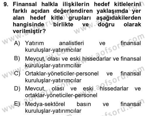 Halkla İlişkilerde Güncel Kavramlar 2 Dersi 2022 - 2023 Yılı Yaz Okulu Sınav Soruları 9. Soru
