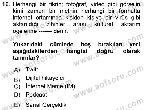 Halkla İlişkilerde Güncel Kavramlar 2 Dersi 2023 - 2024 Yılı (Vize) Ara Sınav Soruları 16. Soru