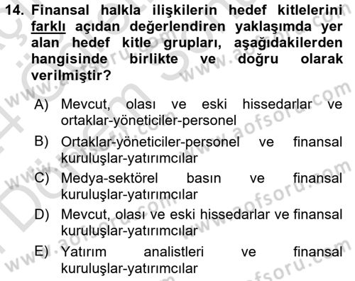 Halkla İlişkilerde Güncel Kavramlar 2 Dersi 2023 - 2024 Yılı (Final) Dönem Sonu Sınav Soruları 14. Soru