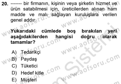 Halkla İlişkilerde Güncel Kavramlar 2 Dersi 2023 - 2024 Yılı (Final) Dönem Sonu Sınav Soruları 20. Soru