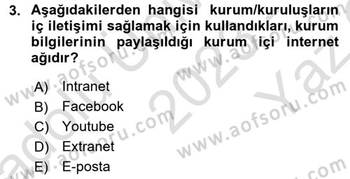 Halkla İlişkilerde Güncel Kavramlar 2 Dersi 2023 - 2024 Yılı Yaz Okulu Sınav Soruları 3. Soru