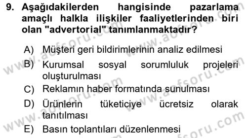 Halkla İlişkilerde Güncel Kavramlar 2 Dersi 2024 - 2025 Yılı (Vize) Ara Sınav Soruları 9. Soru